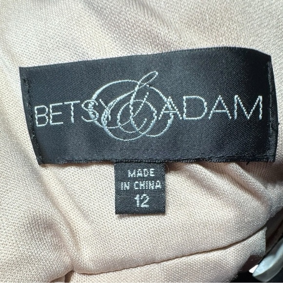 Betsy & Adam White/Blush Lace Peplum Illusion Sheath Dress Size 12 - Picture 9 of 12